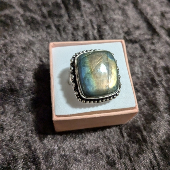 Handcrafted Labradorite Square Unisex Ring (8.75) - Picture 2 of 14